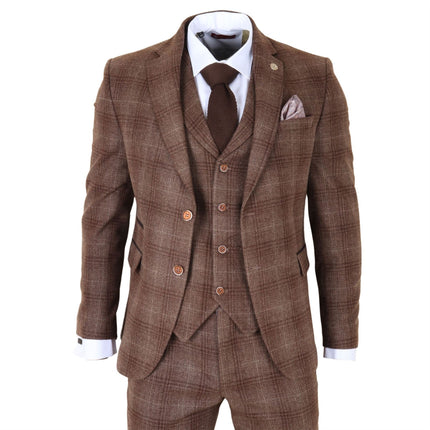 Men's Formal Brown Tweed  3 Piece Check Vintage Gatsby Style Suit