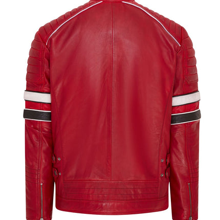 Mens Quilted Biker Leather Jacket Racing Jacket