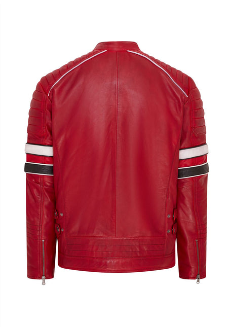 Mens Quilted Biker Leather Jacket Racing Jacket