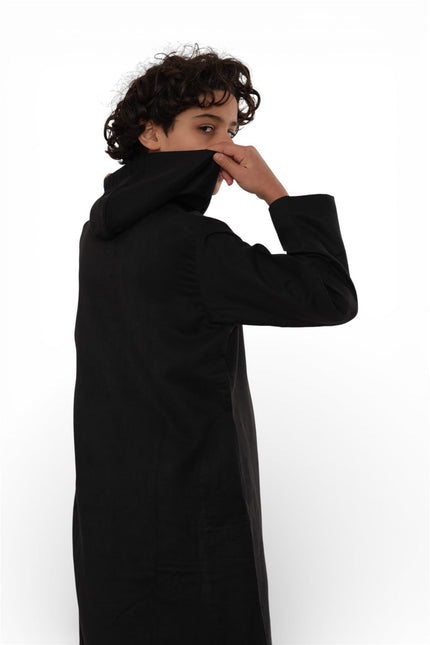 Kids Boys Hooded Eid Black Moroccan Jubba Robe Ramadan Eid Thobe - K-HM12