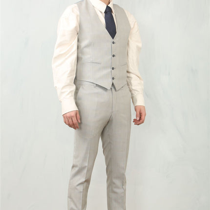Men's 3 Piece Prince Of Wales Grey Suit Workwear