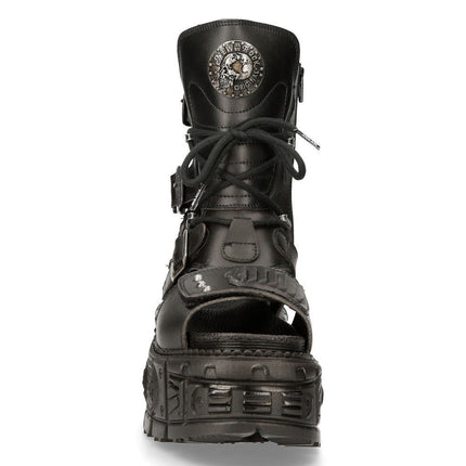 New Rock Unisex Black Vegan Leather Sandal Boots- Bios107-V1