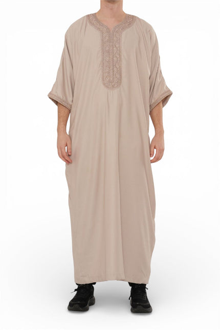Men's Salmon Moroccan Thobe Robe Djellaba Gandoura Eid Jubba- HM66