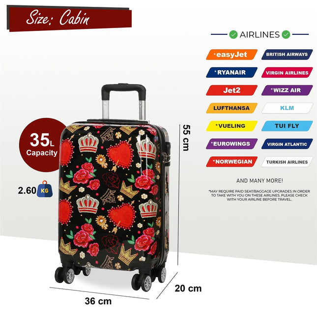Hard Shell Printed Cabin 55 x 36 x 20 cm PP Suitcase Luggage Suitable for Easyjet, Ryanair