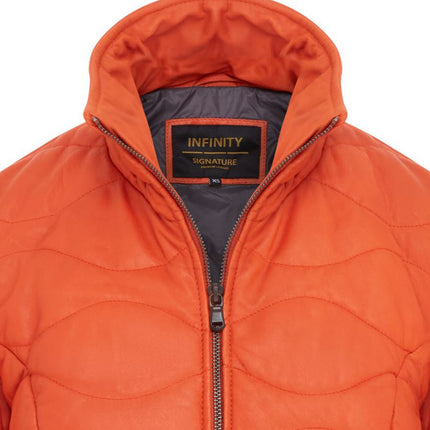 Womens Puffer Warm Quilted Leather Bomber Jacket