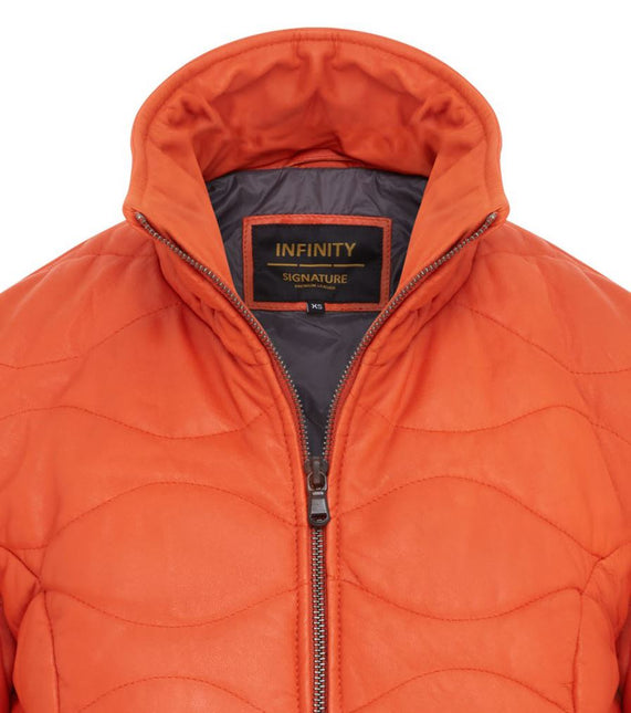 Womens Puffer Warm Quilted Leather Bomber Jacket