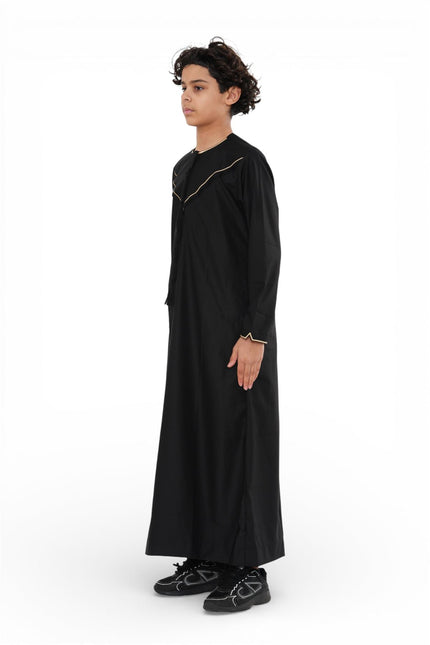 Kids Boys Ramadan Black Moroccan Jubba Robe Djellaba Eid Thobe - K-TT-006