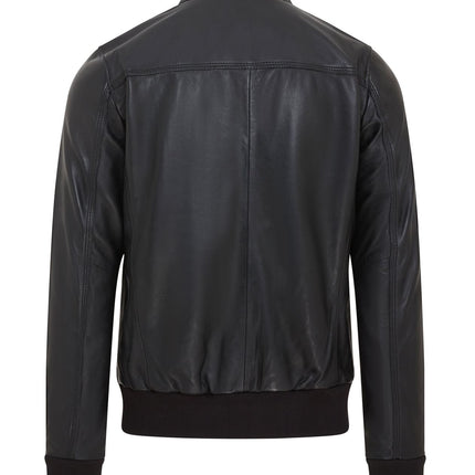 Men's Retro Black Casual Leather Varsity Bomber Jacket