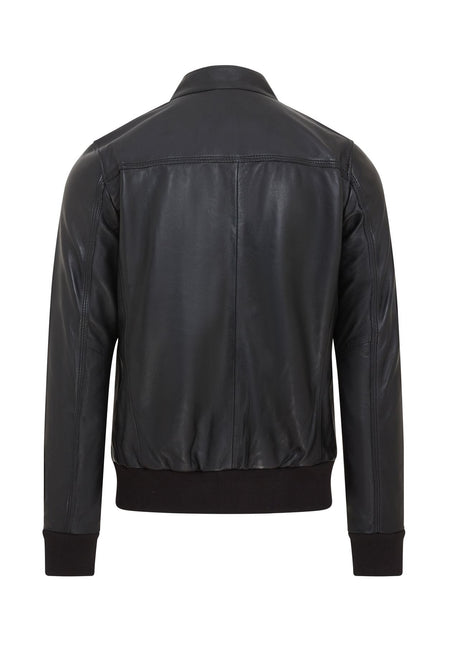 Men's Retro Black Casual Leather Varsity Bomber Jacket
