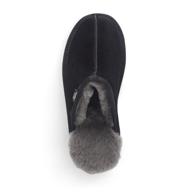 Men's Genuine Sheepskin Black Suede Mule Winter Warm Non-Slip - Highland