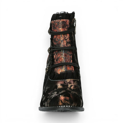 Laura Vita Floral Womens Victorian Bronze Leather Heel Ankle Boots - Alcbaneo-130
