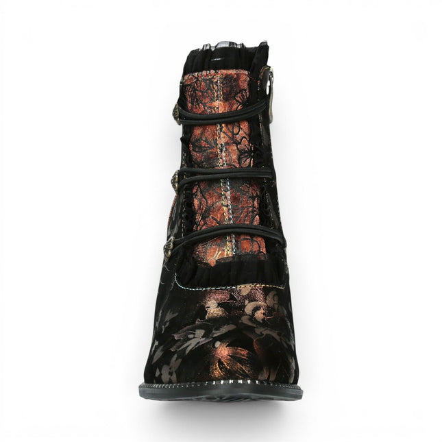 Laura Vita Floral Womens Victorian Bronze Leather Heel Ankle Boots - Alcbaneo-130