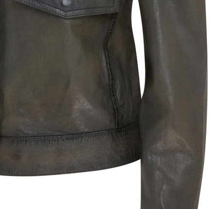 Womens Vintage Classic Lamb Leather Collared Biker Jacket