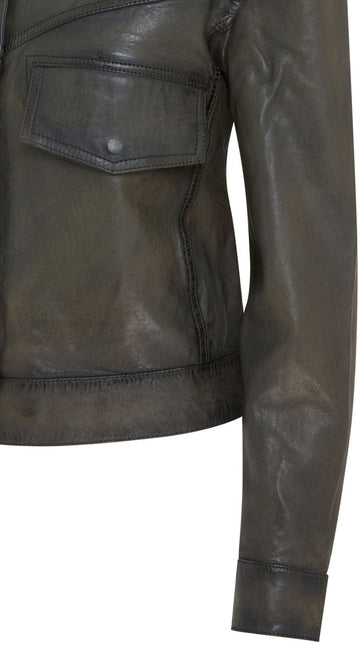Womens Vintage Classic Lamb Leather Collared Biker Jacket