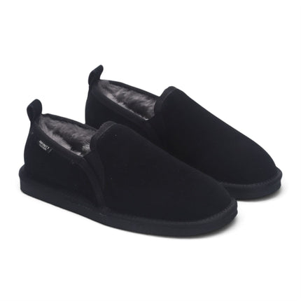 Men's Black Genuine Sheepskin Suede Slipper Winter Moccasins - Cedar