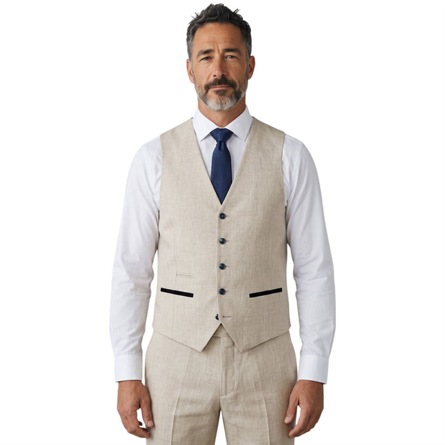 Men's Cream Checked Tailored Fit Waistcoat - Regent