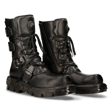 New Rock Black Leather Mid-Calf Boots-391 - S18