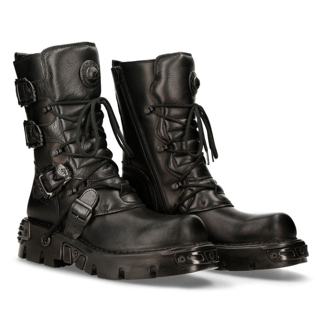 New Rock Black Leather Mid-Calf Boots-391 - S18