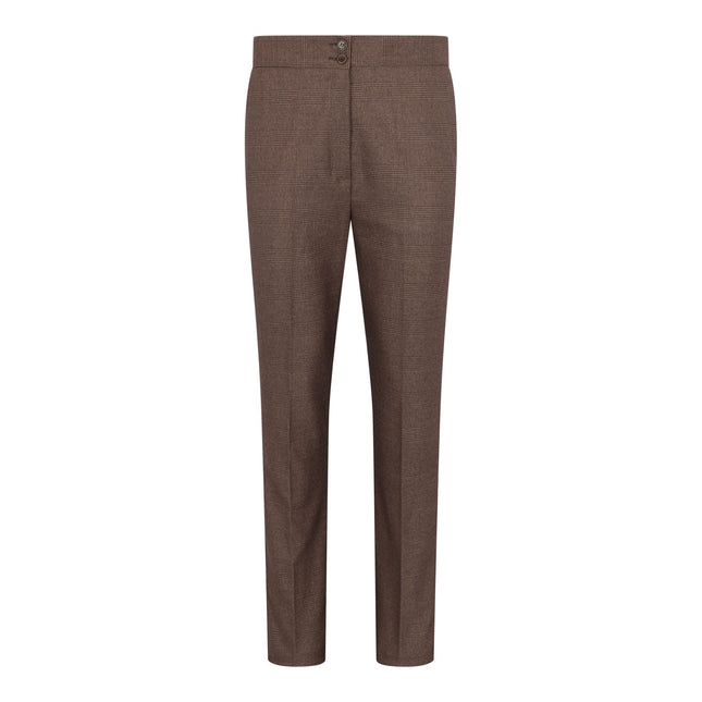 Women's Brown Three-Piece Tailored Fit Suit in Prince of Wales Check