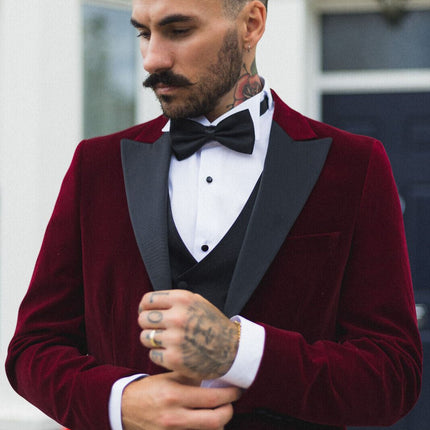 Mens Burgundy Velvet Dinner Tuxedo Suit Jacket Blazer