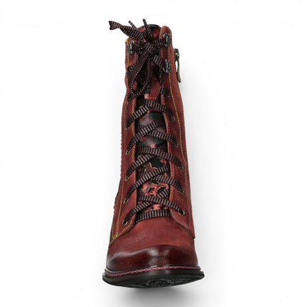 Laura Vita Women's Goth Victorian Floral Wine Leather Lace-Up Heeled Boots - Eleao-42