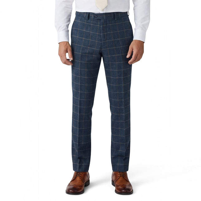Men's Navy 3 Piece Wool Blend Tweed Suit - Harris