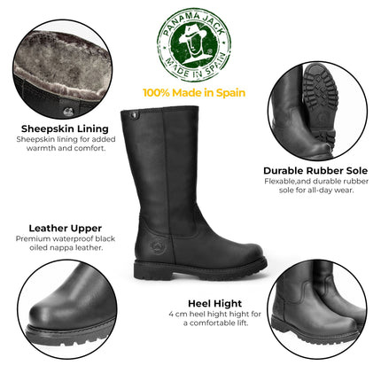 Panama Jacks Women's Black Bambina B60 Leather High Boots