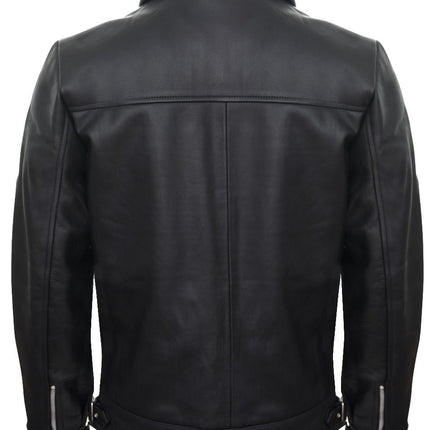 Mens Black Cowhide Leather Harrington Jacket-Geneva