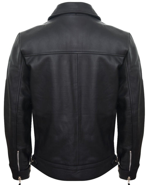 Mens Black Cowhide Leather Harrington Jacket-Geneva