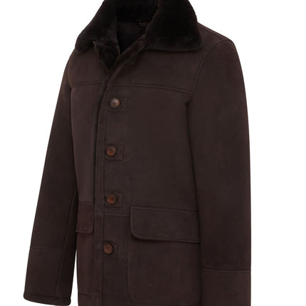 Men's Classic Brown Real Sheepskin Shearling Suede Leather Coat Jacket