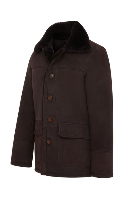 Men's Classic Brown Real Sheepskin Shearling Suede Leather Coat Jacket