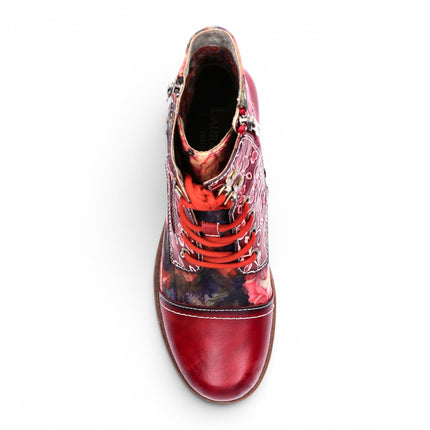 Laura Vita Women's Red Floral Victorian Leather Lace-up Ankle Boots - Anitao - 11