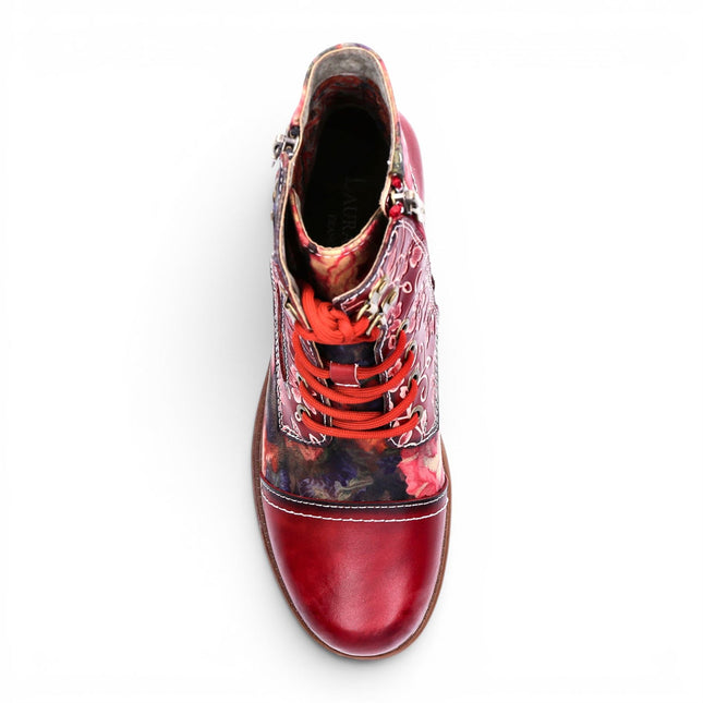 Laura Vita Women's Red Floral Victorian Leather Lace-up Ankle Boots - Anitao - 11