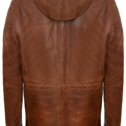 Mens Leather Hooded Trench Coat-Medellin
