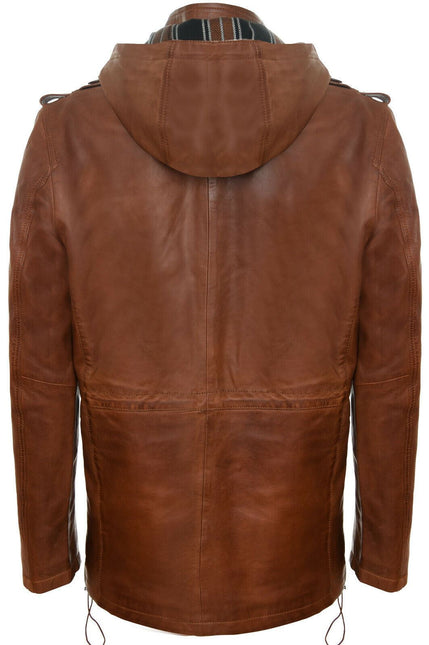 Mens Leather Hooded Trench Coat-Medellin
