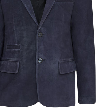 Mens Italian Navy Suede Leather Blazer Jacket - Aarau