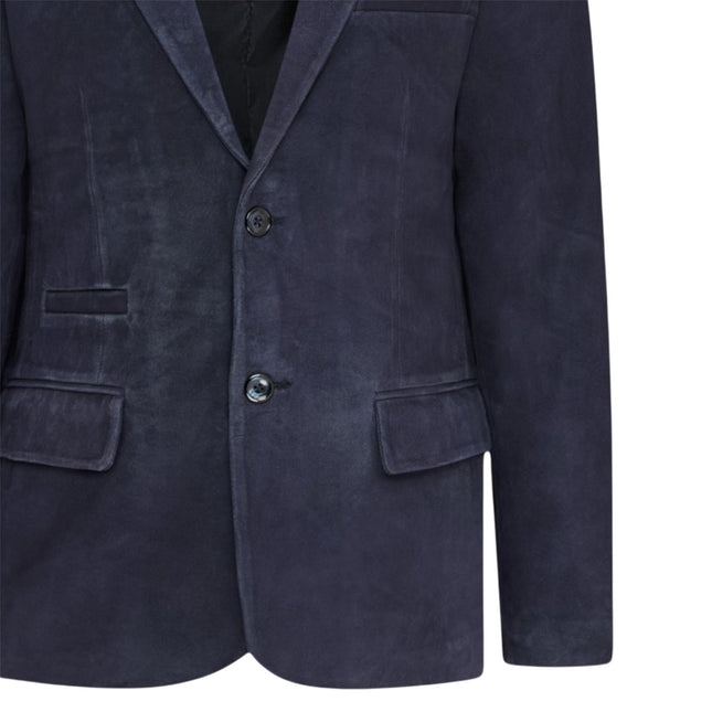 Mens Italian Navy Suede Leather Blazer Jacket - Aarau