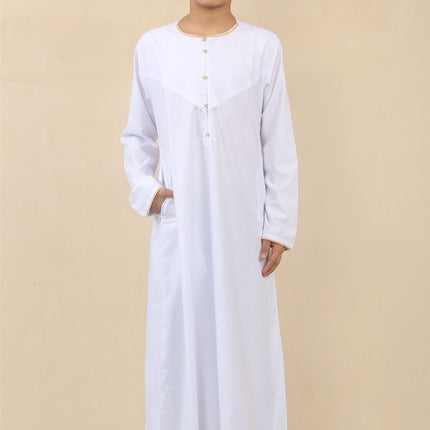 Kid's Boys White Omani Eid Thobe  Saudi Emirati Jubba Robe