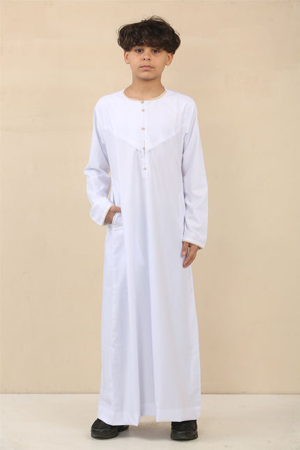 Kid's Boys White Omani Eid Thobe  Saudi Emirati Jubba Robe