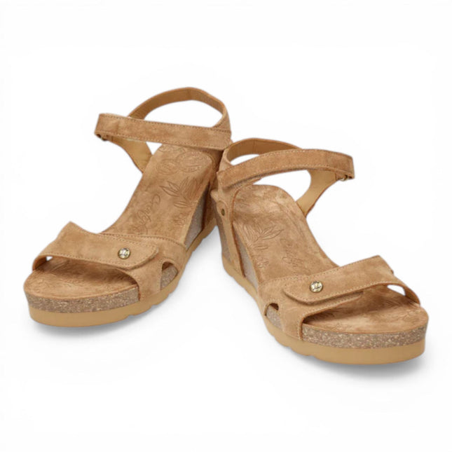 Panama Jack Women's Wedge Bark Brown Suede Leather Sandals - Julia B74