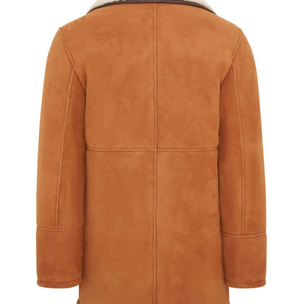 Men's Classic Tan Sheepskin Leather Car Coat