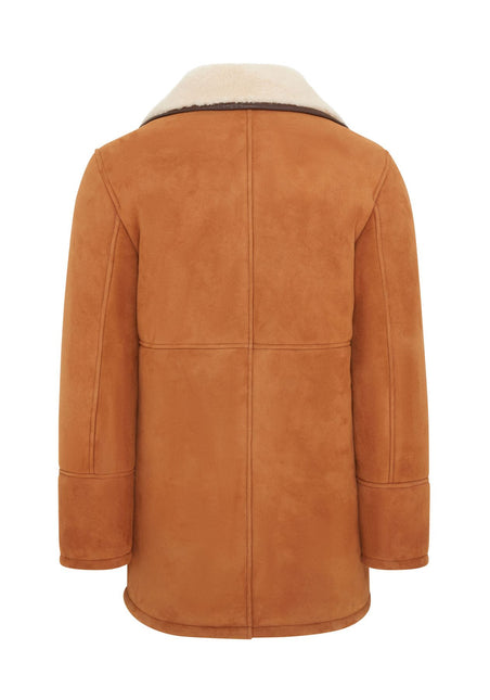 Men's Classic Tan Sheepskin Leather Car Coat
