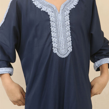 Kid's Boys Blue Moroccan Thobe Jubba Robe Eid Djellaba Gandoura