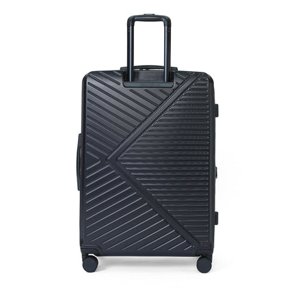 Hybrid ABS+PU Hard Shell Black Suitcase Set 8 Wheel Front Pocket Luggage