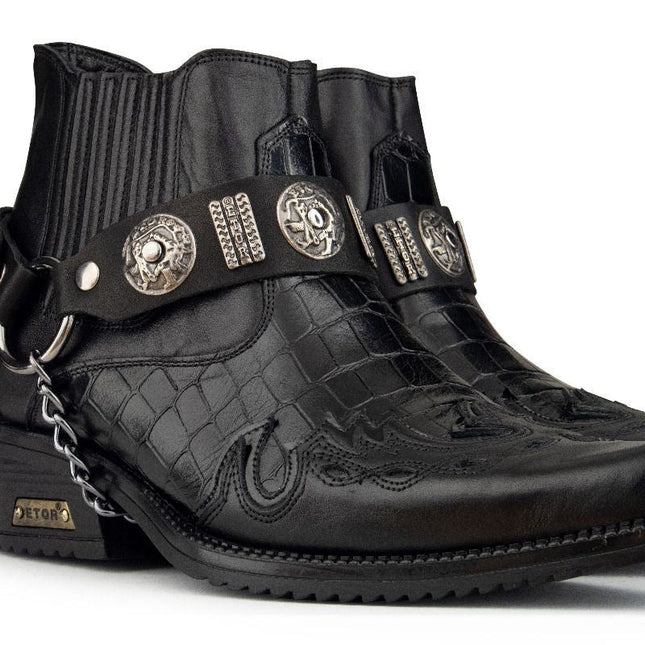 Men's Black Leather Western Winklepicker Gothic Shoes