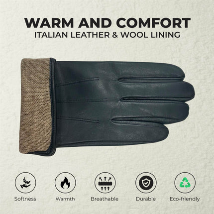 Men’s Navy Blue Italian Leather Warm Wool Lining Winter Gloves - M-LGV-305