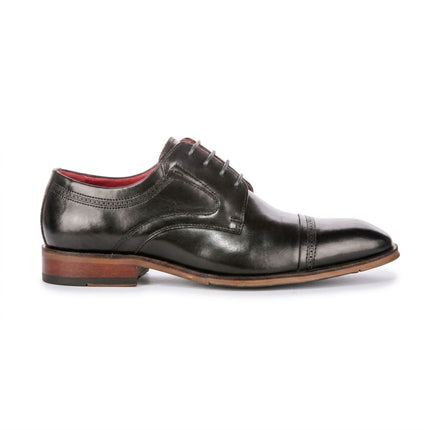 Justin Reess Men's Polished Black Leather Cap Toe Derby Shoes - Everett