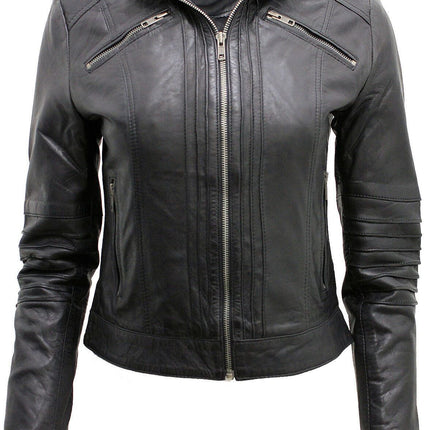 Womens Leather Biker Jacket-Konya