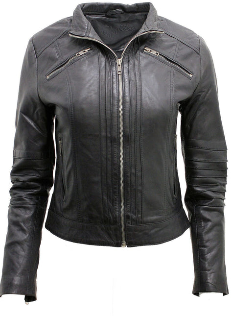 Womens Leather Biker Jacket-Konya