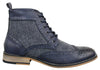 Mens Classic Tweed Oxford Ankle Boots In Navy Leather